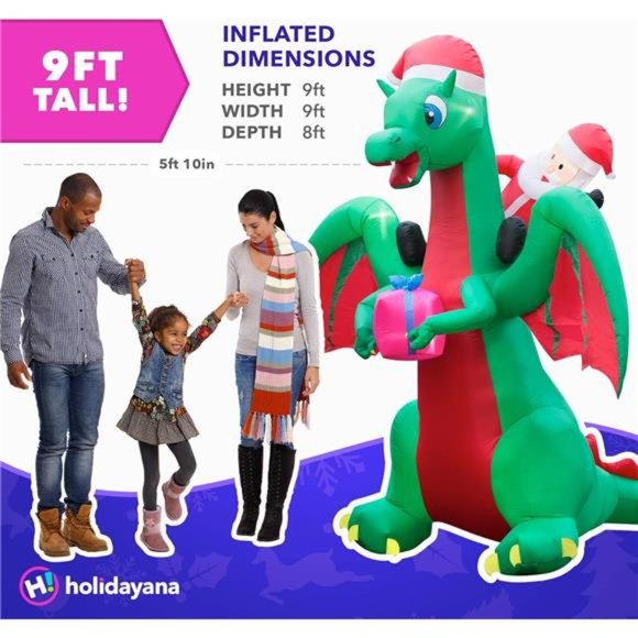 9 ft Christmas Inflatable Santa Riding Dragon Yard Decoration , Built-in Fan - Picture 3 of 6